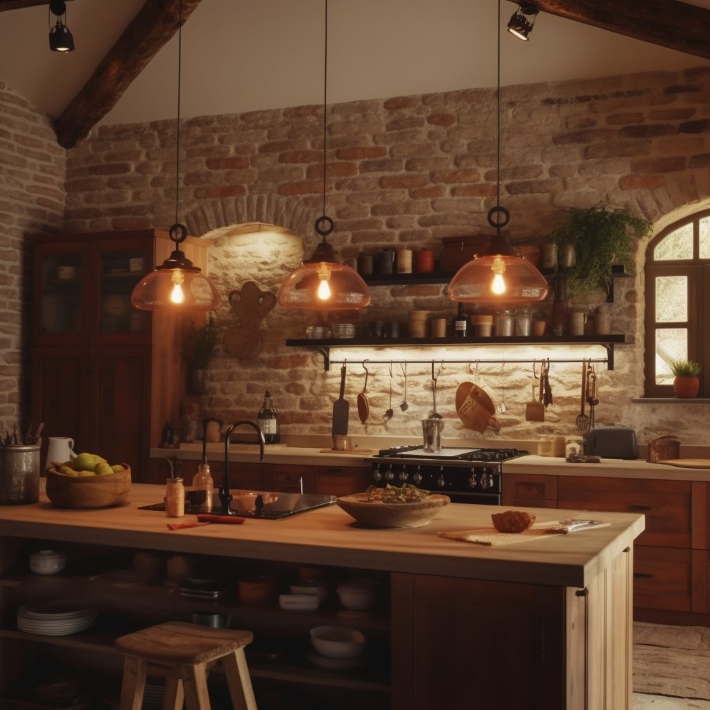 This rustic kitchen with an off-center eye-level perspective is a delightful blend of whimsy and functionality. The charming details, warm colors, and rustic finishes make it a beautiful space to cook.

Made with #midjourney
#rustickitchen #studioghiblistyle #homedecor #AI