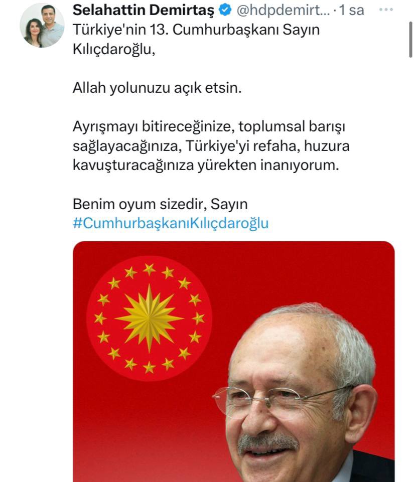 Ekrem İmamoğlu: “Selahattin Demirtaş’a selam söylüyorum.”  
 Selahattin Demirtaş TERÖRİSTTİR.

#sondakika