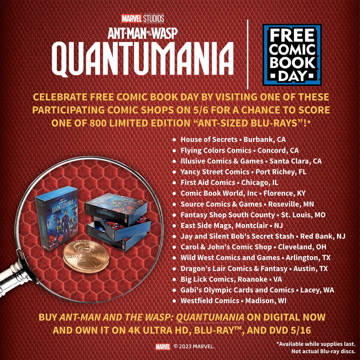 FIRSTAIDCOMICS's tweet image. Want a chance to grab this incredible limited edition ant-sized blu-ray? Throughout  #freecomicbookday at both of our locations we will be giving folks this rare version of the Ant-Man. 

*supplies very limited*

#antmanandthewaspquantumania