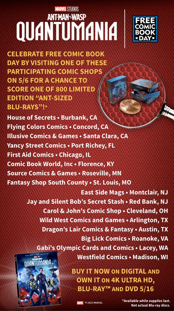 FIRSTAIDCOMICS's tweet image. Want a chance to grab this incredible limited edition ant-sized blu-ray? Throughout  #freecomicbookday at both of our locations we will be giving folks this rare version of the Ant-Man. 

*supplies very limited*

#antmanandthewaspquantumania