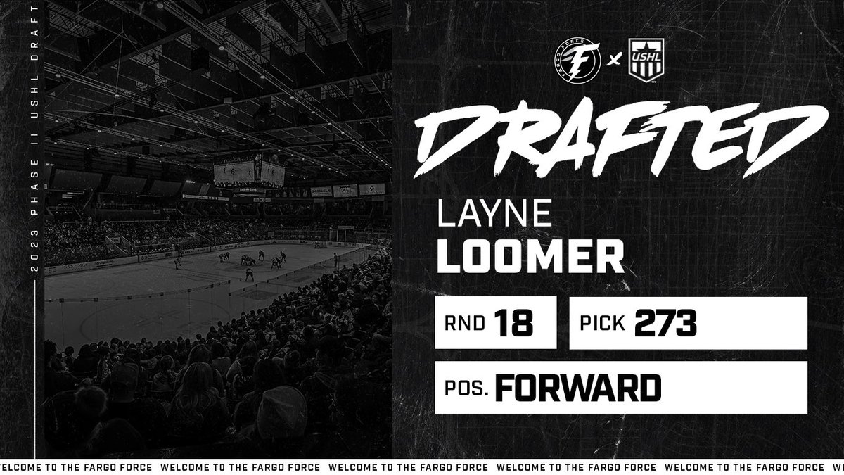 With the 273rd overall pick in Phase II of the 2023 USHL Draft the Fargo Force have selected Layne Loomer!

#ForceNation⚡️ | #StarsRise