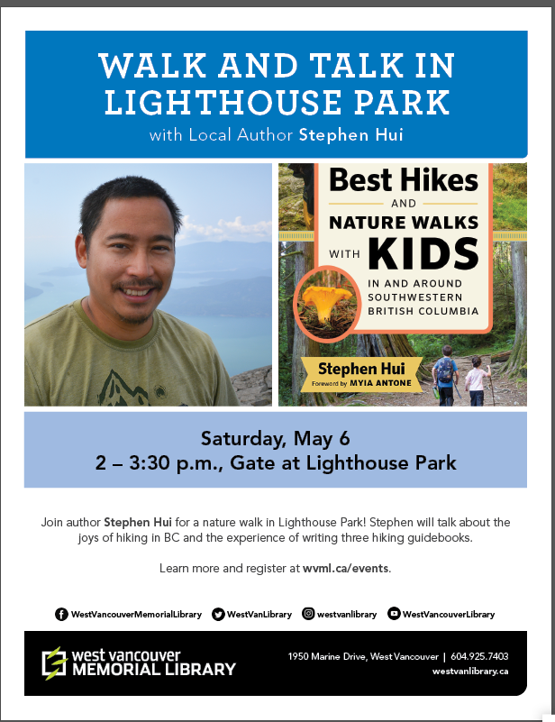 Looking forward to doing this #BestHikesWithKidsBC Walk and Talk with <a href="/WestVanLibrary/">West Van Library</a> in Lighthouse Park!

Weather forecast for Saturday afternoon is "Cloudy with showers."

Registration: westvanlibrary.ca/event/walk-and…

#WestVan #BCBooks