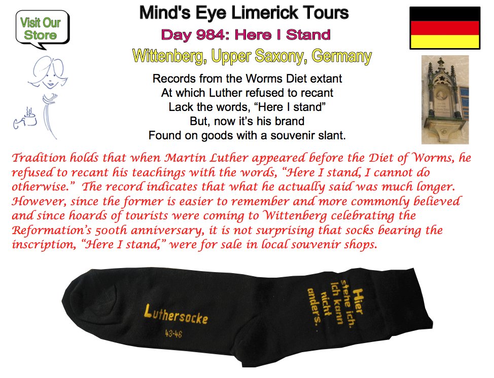 #Limerick #fun #humor #store #Luther #HereIStand #souvenir #DietofWorms #Wittenberg #socks mindseyelimericktours.com/?page_id=6 zazzle.com/store/mindseye…