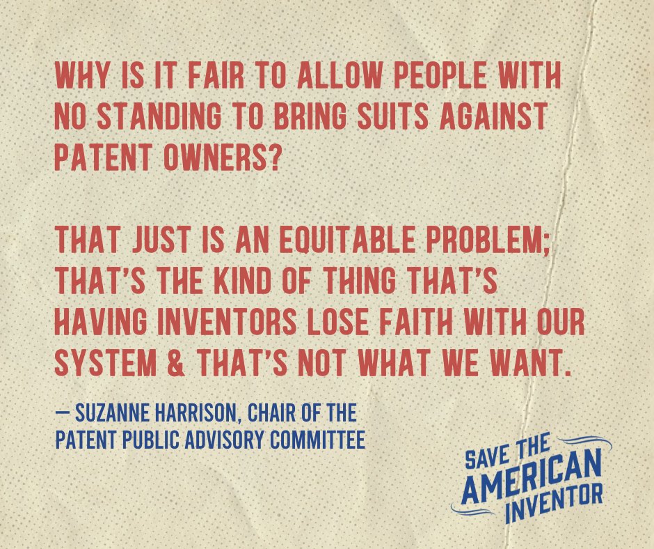 The formation of the #PTAB has led to a lack of public confidence in our country's current #IP laws. Now, we're struggling to keep up with our global competitors. It's time we empower inventors — not diminish them. 💡 Learn more: savetheinventor.com #SaveTheInventor