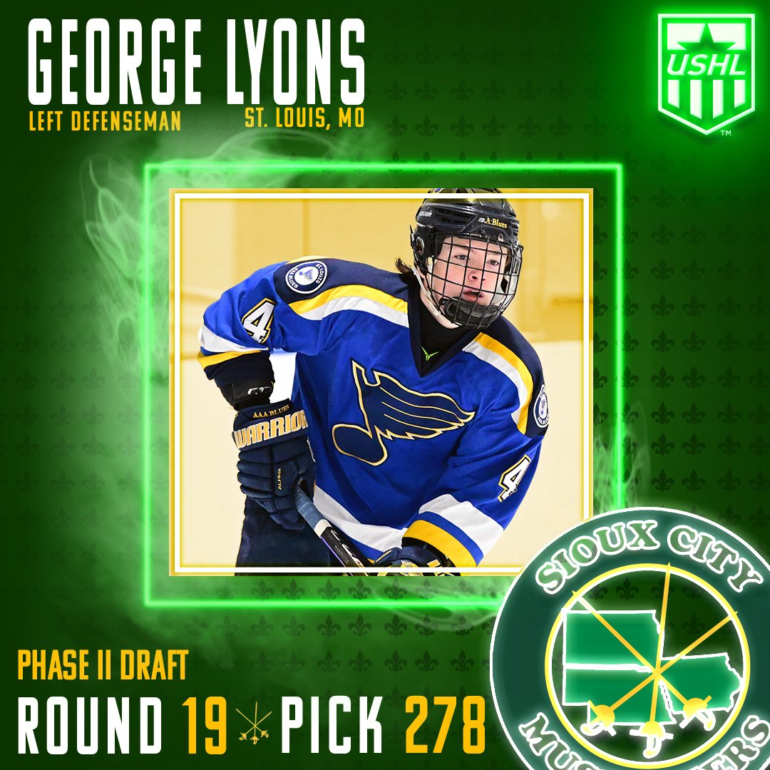 Musketeerhockey's tweet image. Round 1⃣9⃣
Pick 2⃣7⃣8⃣

We have selected George Lyons from the @AAABlues in the 19th round of the @USHL Phase II Draft. Welcome to the Musketeers George! 

#2023USHLDraft | #SCMusketeers | #USHL