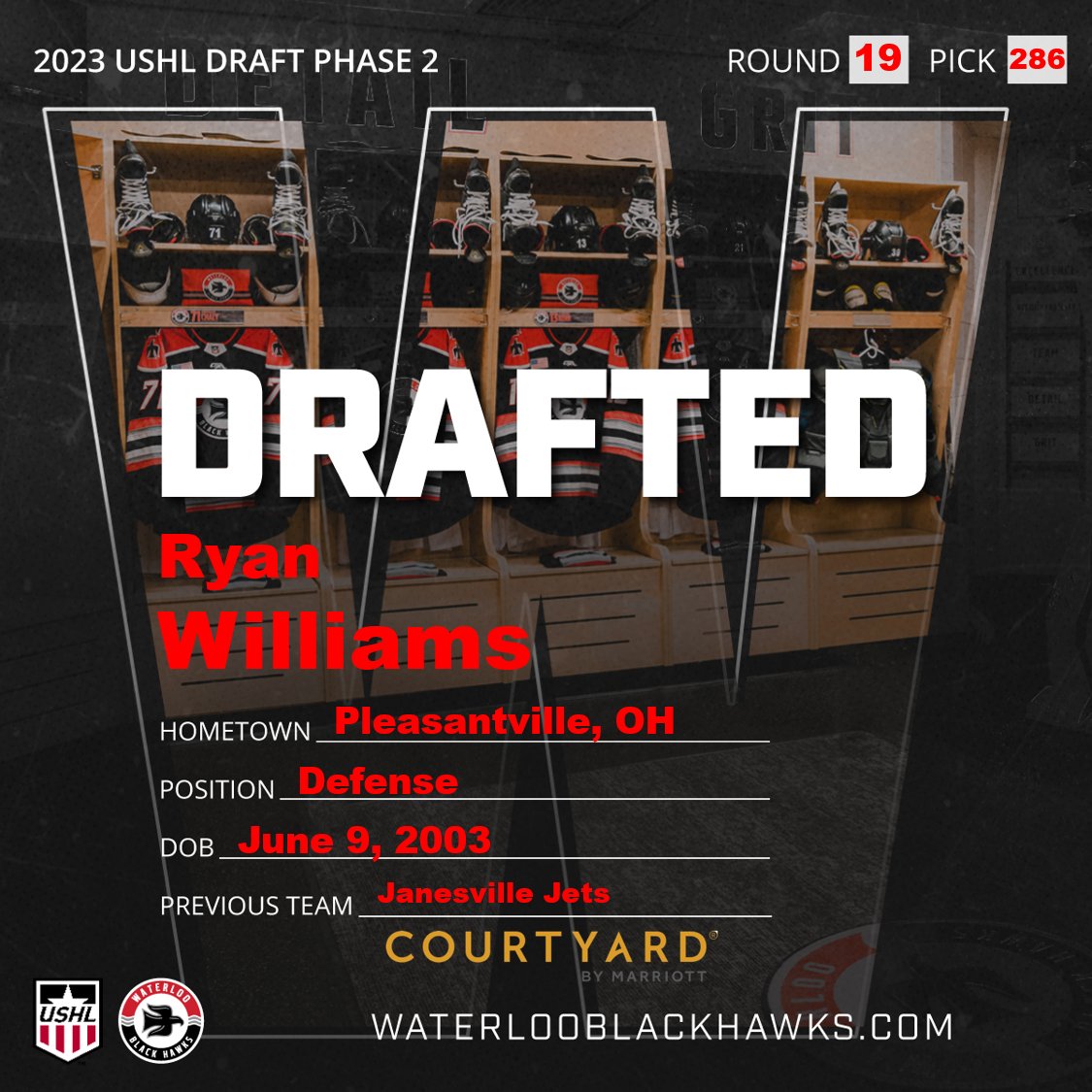 #2023USHLDraft Rd. 19, the Hawks select Ryan Williams...