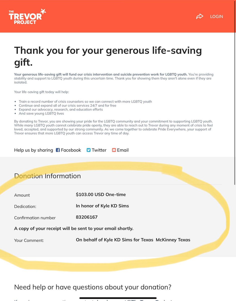 Erbsenkoerper's tweet photo. Thank you, @patriottxs Kyle KKK Sims, for your generosity in supporting our wonderfully vibrant #LGBTQIA youth and helping prevent suicide! I'm looking forward to many more donations in your name! @TrevorProject #ProtectTransKids #TransRightsAreHumanRights https://t.co/KgB89r7ZTl