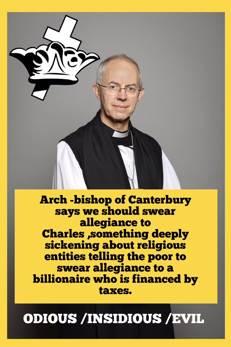 Britain People (@britain_people) on Twitter photo KING CHARLES: ARCH-HYPOCRITE
🔴'We should swear allegiance to King Charles'
- Archbishop of Canterbury
👉RETWEET if you won't be swearing allegiance.
<a href="/jbwhitesnake/">jb whitesnake</a> KING CHARLES: ARCH-HYPOCRITE
🔴'We should swear allegiance to King Charles'
- Archbishop of Canterbury
👉RETWEET if you won't be swearing allegiance.
<a href="/jbwhitesnake/">jb whitesnake</a>