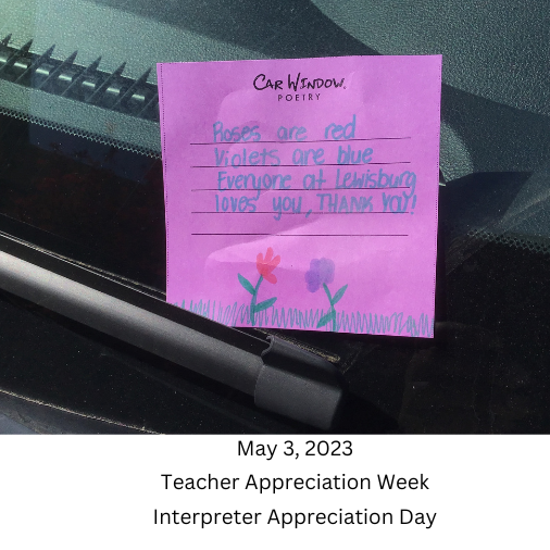 BurgSignClub's tweet photo. Left on my car window at the end of the school day..#CarWindowPoetry on #InterpreterAppreciationDay during #teacherappreciationweek! https://t.co/9QhESoBJsL