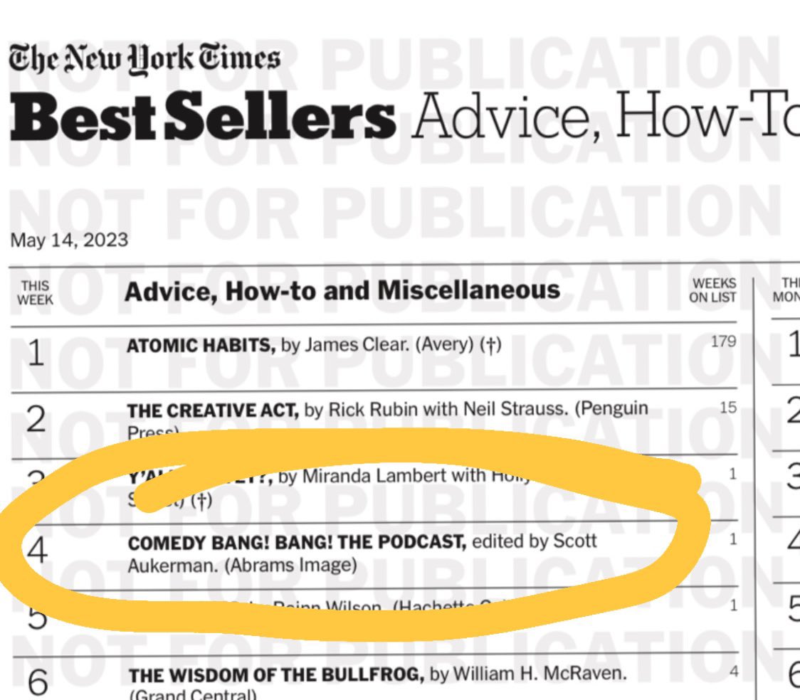 Comedy Bang Bang has been a podcast, a TV show, and now… a @nytimes Best Selling Book?!? Thanks to everyone who pre-ordered, bought it the first week, and came to one of our events! This is very cool.