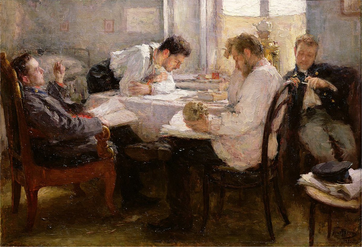 wikivictorian's tweet photo. The Night before the Exam, by Ukrainian painter Leonid Pasternak (1895). Musée d'Orsay. https://t.co/LkgCwlqs68