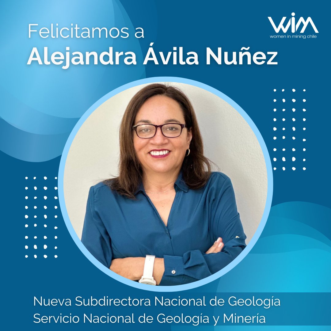 wimchileoficial's tweet photo. 🤩 Saludamos a Alejandra Ávila Núñez, quien es nombrada como la nueva Subdirectora Nacional de Geología en @sernageomincl 

¡Te deseamos mucho éxito en este nuevo desafío!

#womeninmining #OrgulloWIM https://t.co/fNaQiSB2tW