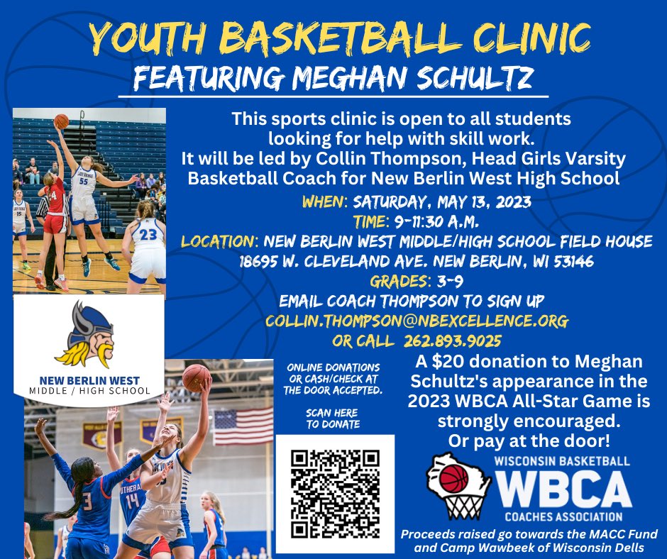 We are hoping to see a lot of future Vikings out this Saturday at the Drex. All proceeds will benefit <a href="/meghan_schultz1/">Meghan Schultz</a> going to the <a href="/WisBCA/">WisBCA</a> All Star game this Summer in the Dells. Please contact <a href="/Coach_CThompson/">Collin Thompson</a> for any questions