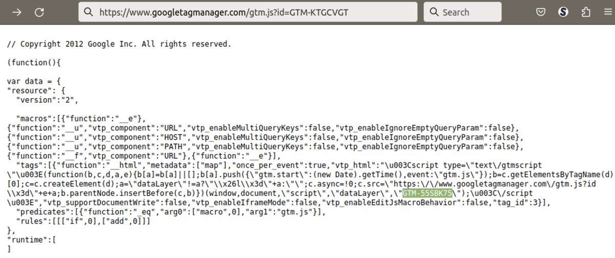 unmaskparasites's tweet photo. Double GTM skimmer: https://t.co/Kqy3907hVL
GTM-KTGCVGT loads GTM-55SBK75 which loads a skimmer from gojqueryajax[.com/common.css
and previously codesejquery[.com/gtm.js

Related domains https://t.co/pHrSCWloLY
jspixjqurey[.com
jspqurey[.com
gojqwejs[.com

Thanks @_jamsec https://t.co/ZXdc88lzxu