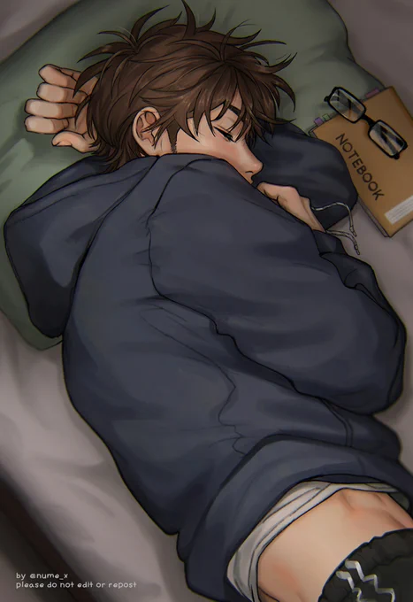 Miyuki is always ready to win, but sometimes at night, when he checks the stats and games of the day, he gets sleepy and inevitably falls asleep, breathing softly, relaxed face and messy hair 