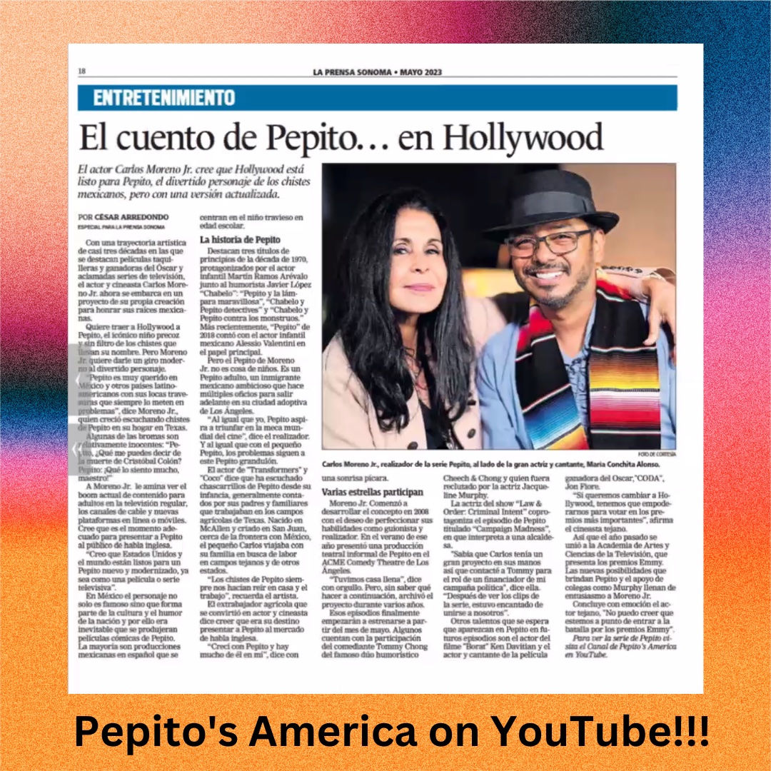 <a href="/carlosmorenojr/">Charlie Brown ESE.</a> @pepitosamerica <a href="/MariaConchita_A/">MariaConchitaAlonso</a> <a href="/tommychong/">Tommy Chong</a> <a href="/shelbychong/">Shelby Chong</a> @kendavitian @jonfiore
Great new article about Pepito's America by Cesar Arredondo-Article link: 

laprensasonoma-ca.newsmemory.com/?selDate=20230…