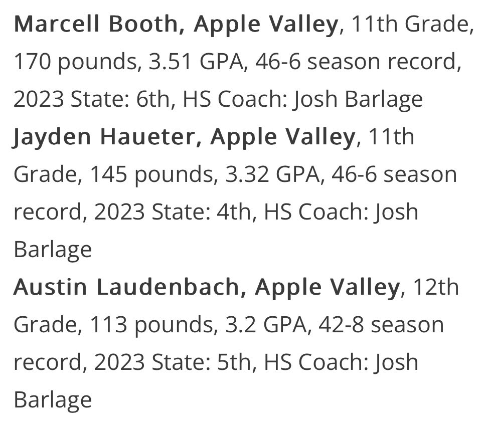 JoshuaBarlage's tweet photo. Congratulations to Marcell Booth, Jayden Haueter &amp; Austin Laudenbach for being named 2023 MWCA/The Guillotine Academic All-State HM Wrestlers! 📚🦅https://t.co/Um5PwYtcmW https://t.co/giOSwaqlH1