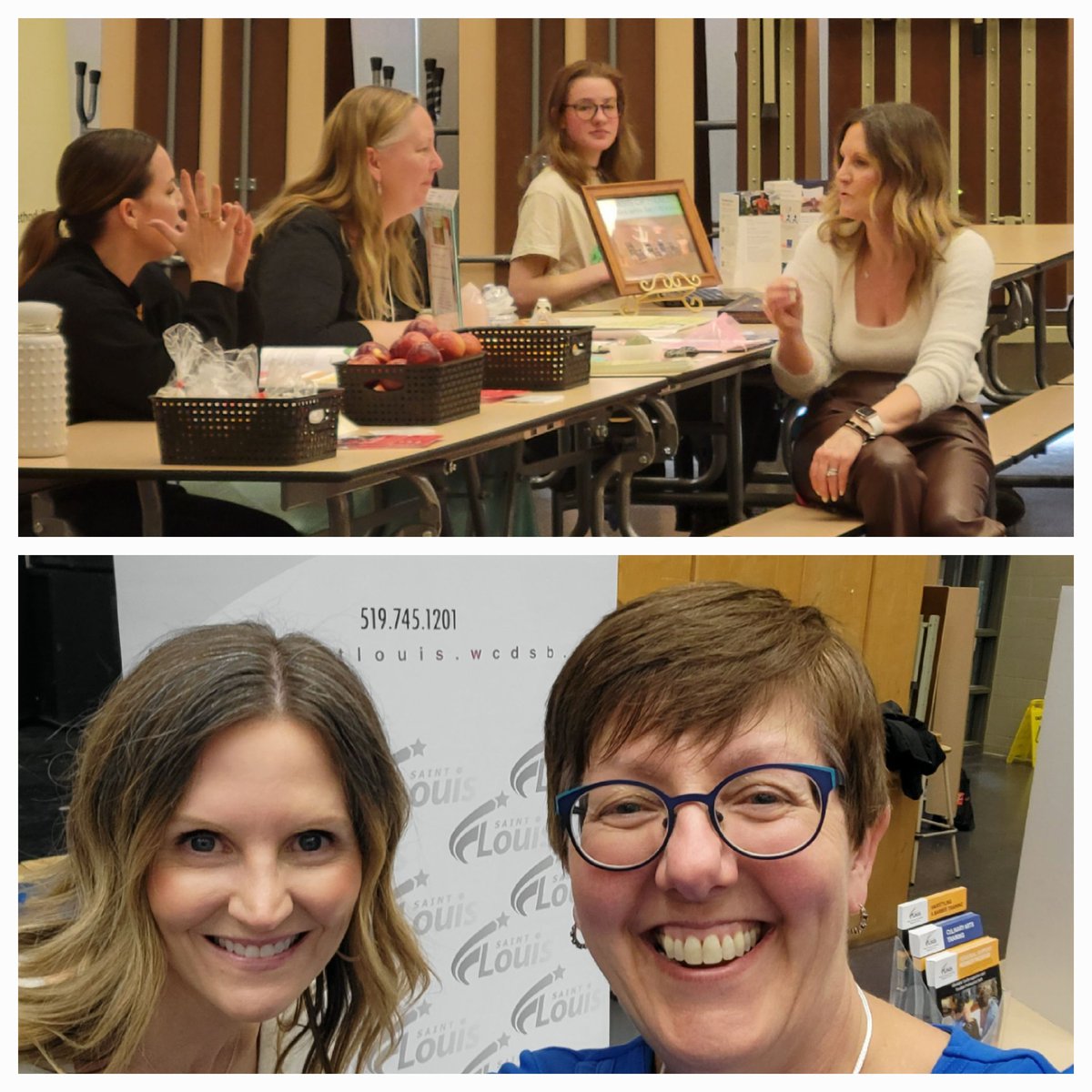 Spending time with @St_Marys_Kitch @SMHS_Guidance for their parent community information night. Current St. Mary's principal and former @StLouisWCDSB  VP @DeannaWehrle stopped by our info table. #alwayssmiling #goodenergy #chattingwithpartners