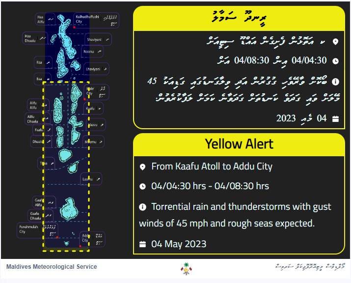 MetMaldives's tweet photo. Alert Yellow for torrential rain https://t.co/vDVsNcs0IO