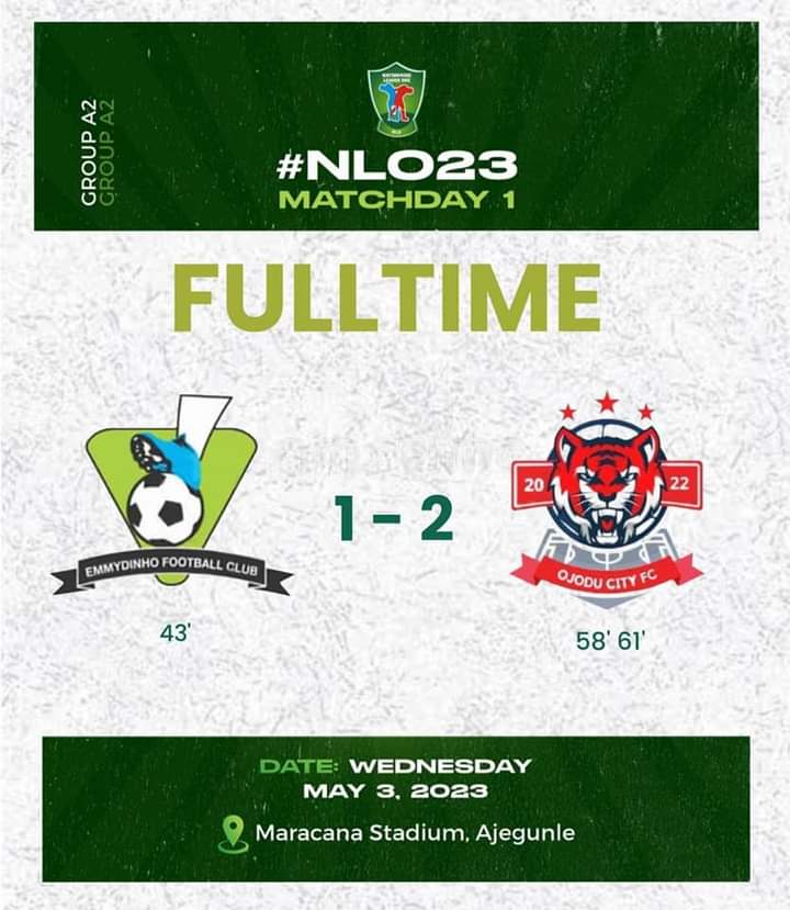 EmmydinhoFC's tweet photo. #NLO23 MatchDay One Result!

Emmydinho FC 1-2 Ojodu FC 

We started the 2023 NLO Stadium league season format with a defeat to Ojodu FC at Maracana Stadium, Lagos State. 

Amechi Christopher scored our first goal of the season and only goal of the game on the 43rd minutes. https://t.co/goneXyNSRc