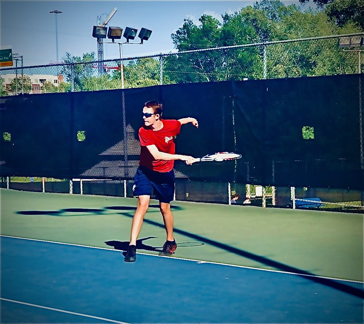 Kevin Carlson served his way to a 6-2, 6-4 victory to advance to the District Quarterfinals.  He joins Ella Wolfe (girls singles) and the doubles team of Ethan Huber &amp; Imran Khan in advancing to round of 8.