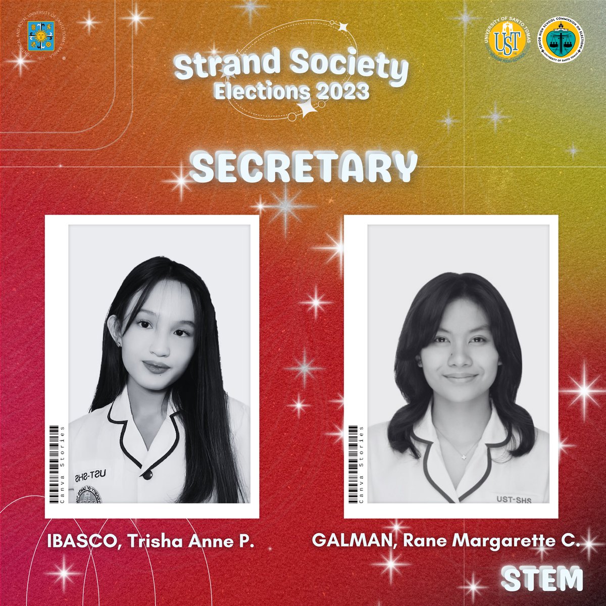 ustshscomelec's tweet photo. 🐯 Thomasians, elections season is not yet over!

🗒️The Official List of Candidates for the UST SHS Strand Society Elections 2023 is now available!

📣 Meet the Candidates of the STEM Society!

(1/3) https://t.co/BxPLbGpsda