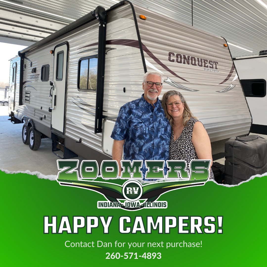 The Hall's are ready for an amazing summer in their Conquest! This is exciting! Look at those smiles!  The Hall's trusted Dan with their RV journey! You can to!!!
See our entire inventory at zoomersrv.com !!
#HappyCamper #RVLifestyle #ZoomersRV