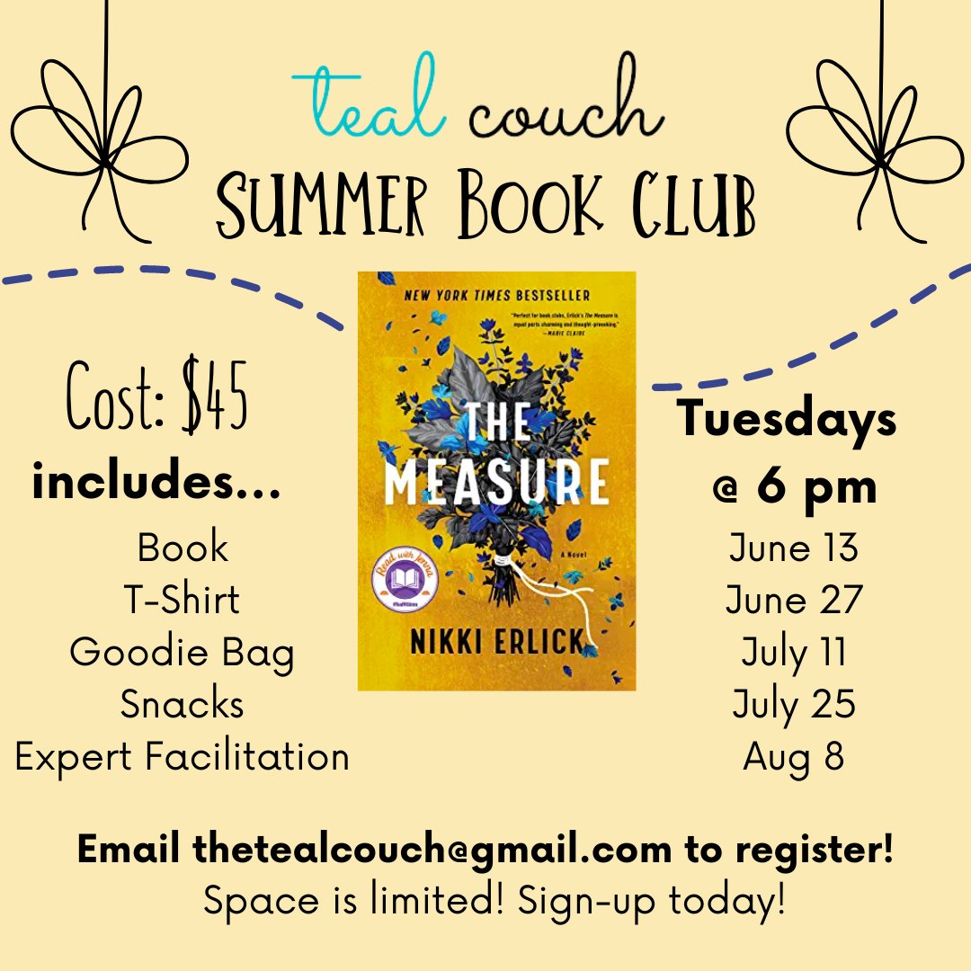 Have you registered for Book Club? Let us know if you want the registration link! #bookclub #summerbookclub #tealcouchconsulting #themeasure #nikkierlick