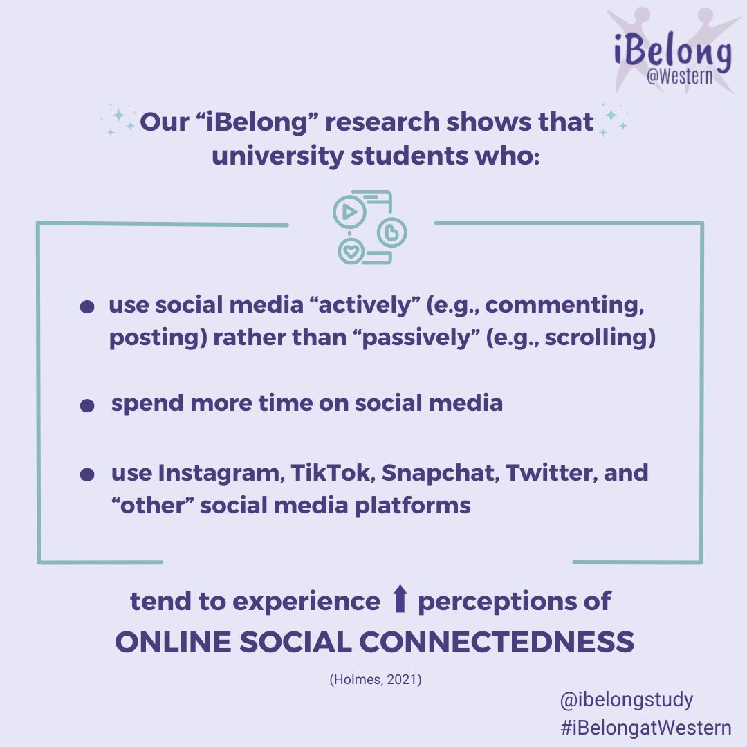 iBelongStudy's tweet photo. Online social connectedness is associated with numerous benefits. This week’s “Wednesday Wisdom” post outlines some of our team’s findings from the “iBelong” study related to experiences of online social connectedness among university students. https://t.co/JAmHbcytad