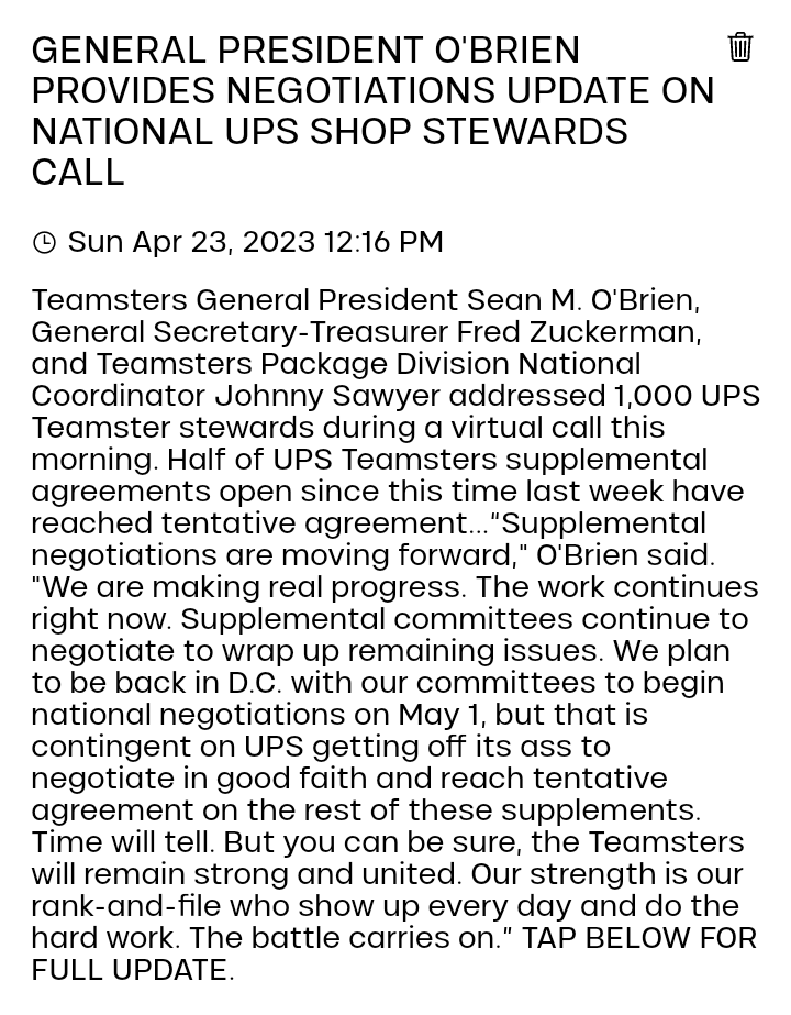 BrJoeBalkis's tweet photo. 4/23/23 ups negotiations update
#2023TeamstersupsContractCampaign #Teamsters #ups
#sob, #cuckerman &amp; ect had a call to sell the #negotiations &amp; #contract to &amp; co-opt any #UnionStewards not already co-opted.
https://t.co/41tcRxqC1l
#DEFUNDfacebook
#DEFUNDtwitter
#DEFUNDgoogle https://t.co/n1cEpvyzax