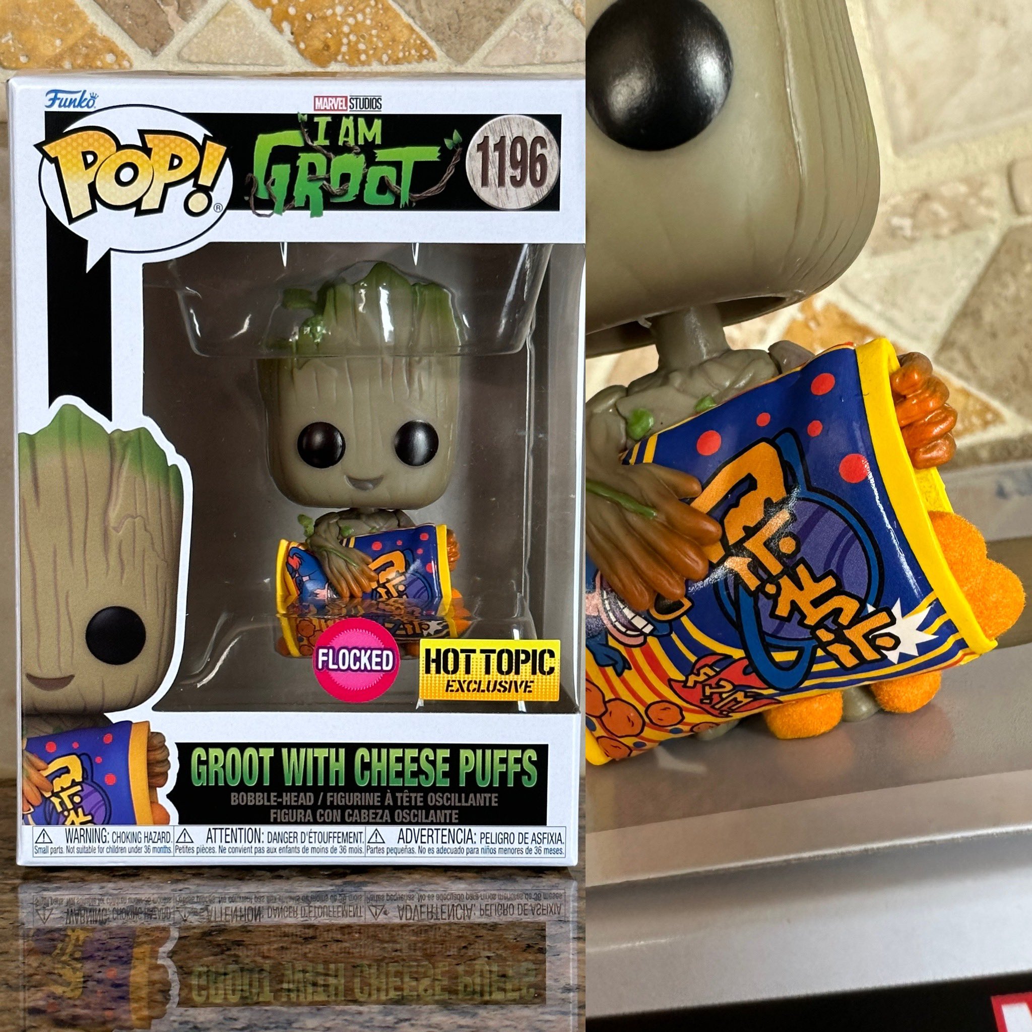 Funko Marvel I Am Groot Pop! Groot With Cheese Puffs Flocked Vinyl