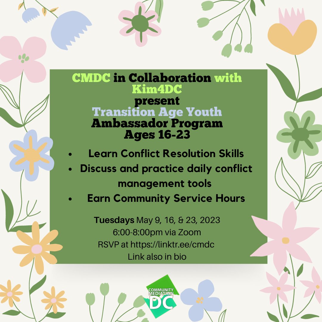 Do you know any folks between 16-23 that are interested in gaining conflict resolution skills and earning community service hours? 

Sign up at the link in bio!
