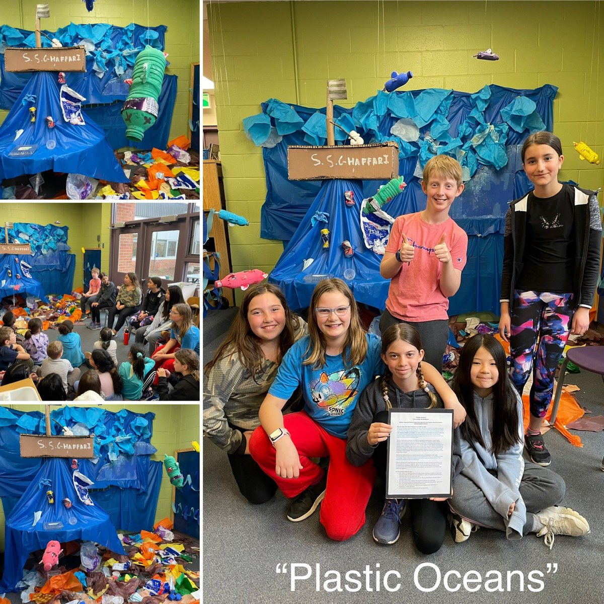 Mme_Hartmann's tweet photo. These installations had the school buzzing today! We all learned a lot about important global and social issues through these incredible works of art! Bravo les amis! @OttCatholicSB @StGregoryOCSB @ocsbArts #Art4Change #ocsbDL https://t.co/0yEMgxFW6W