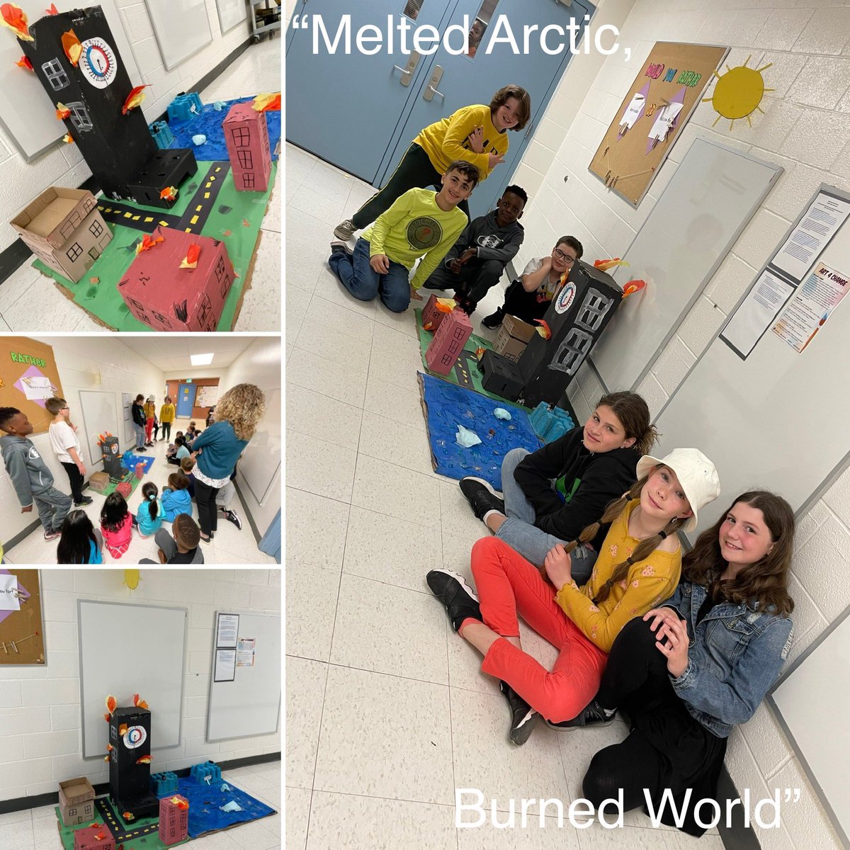 Mme_Hartmann's tweet photo. These installations had the school buzzing today! We all learned a lot about important global and social issues through these incredible works of art! Bravo les amis! @OttCatholicSB @StGregoryOCSB @ocsbArts #Art4Change #ocsbDL https://t.co/0yEMgxFW6W