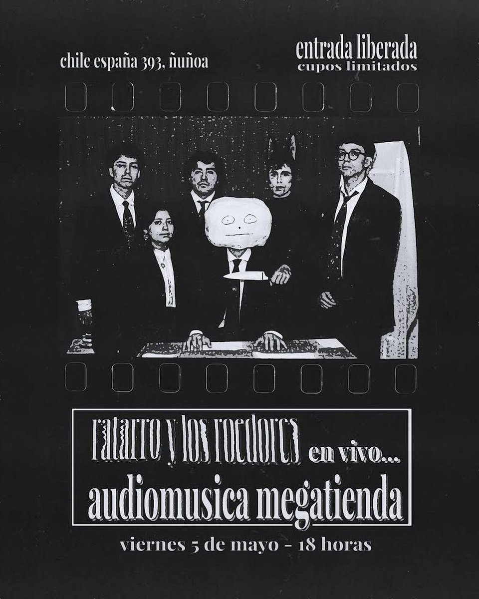 🔴 Ratarro y los roedores estarán en las Tocatas Otoñales de @Audiomusica y Joyboy Records.

📅 El evento se realizará el 5 de mayo a las 18:00 hrs, en Chile España #393.

🎟 Entrada liberada.

📻 Escucha “Maldades”, su más reciente disco, en <a href="/Bandcamp/">bandcamp</a>: bit.ly/44sBuwT