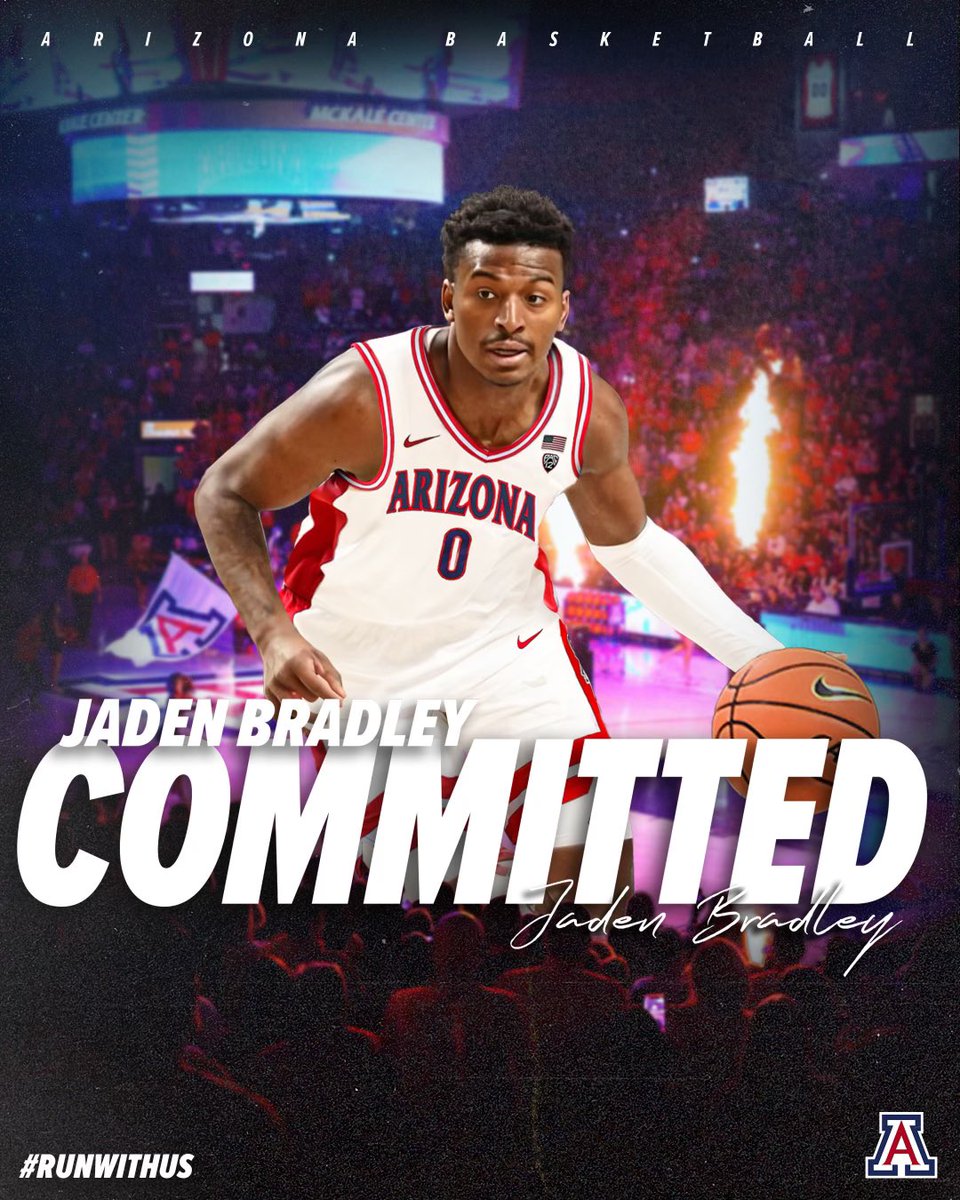 Jaden Bradley tells me he is going to play for Tommy Lloyd and Arizona.  Bradley made All-SEC Freshman Team at Alabama. As a starter, Bradley put up  7.0 points and 3.4 assists