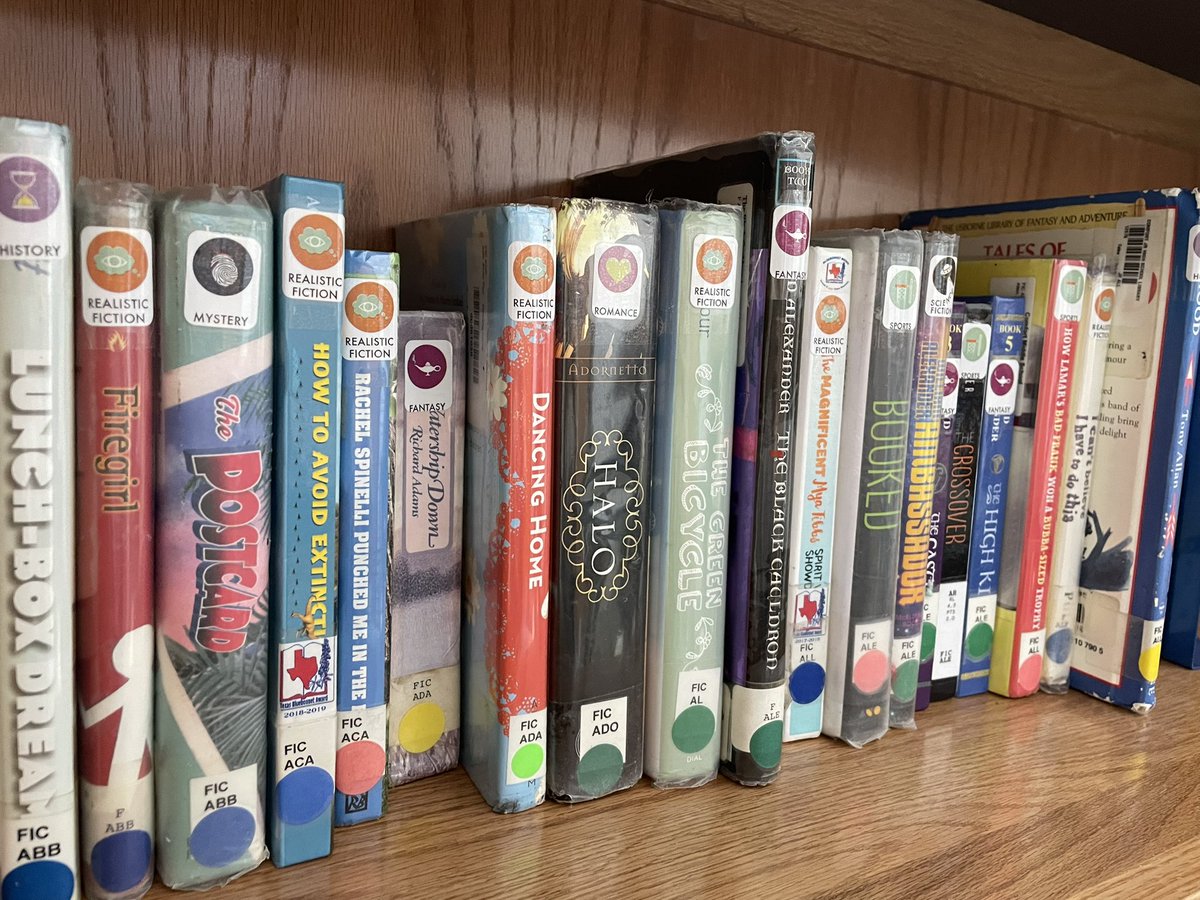 alcolvin's tweet image. I finally started stickering the collection for Genrefication! 50 down, 4,400 to go #FutureReadyLibrary