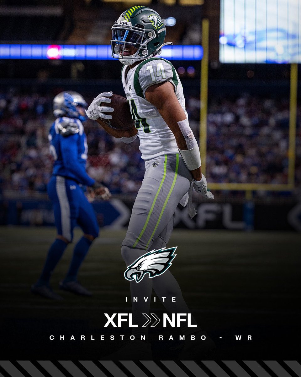 🚨 Charleston Rambo from the @XFLGuardians invited to @Eagles camp

#XFL | #LeagueOfOpportunity
