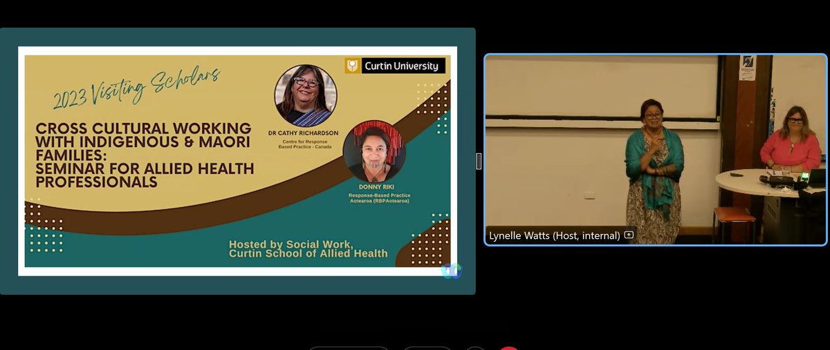 brontewaltz's tweet photo. So excited to listen to scholars Dr Cathy Richardson and Donny Riki visiting from Mohawk and Māori lands @CurtinOTSWSP https://t.co/6CrBYZJPoL