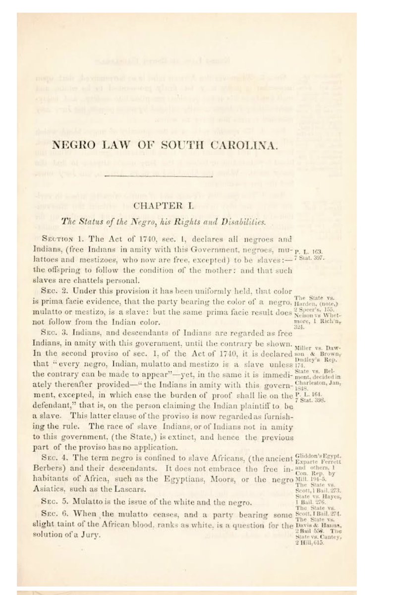 nhannahjones's tweet photo. Doing some #1619Project research this document says on African people dark skin is "primary facie evidence" that he or she is a slave and literally creates the American "Negro" as slave, separate from other Africans, this is what Robinson showed was stripping us of a past. https://t.co/iR6GrJHITS