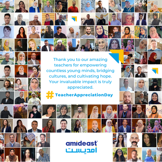 AmideastHQ's tweet photo. On this #TeacherAppreciationDay, we want to take a moment to express our heartfelt gratitude to all the dedicated teachers and trainers at #Amideast. Your commitment, passion, and genuine care have a lasting impact on our students' lives. https://t.co/3tmwcvDOpO