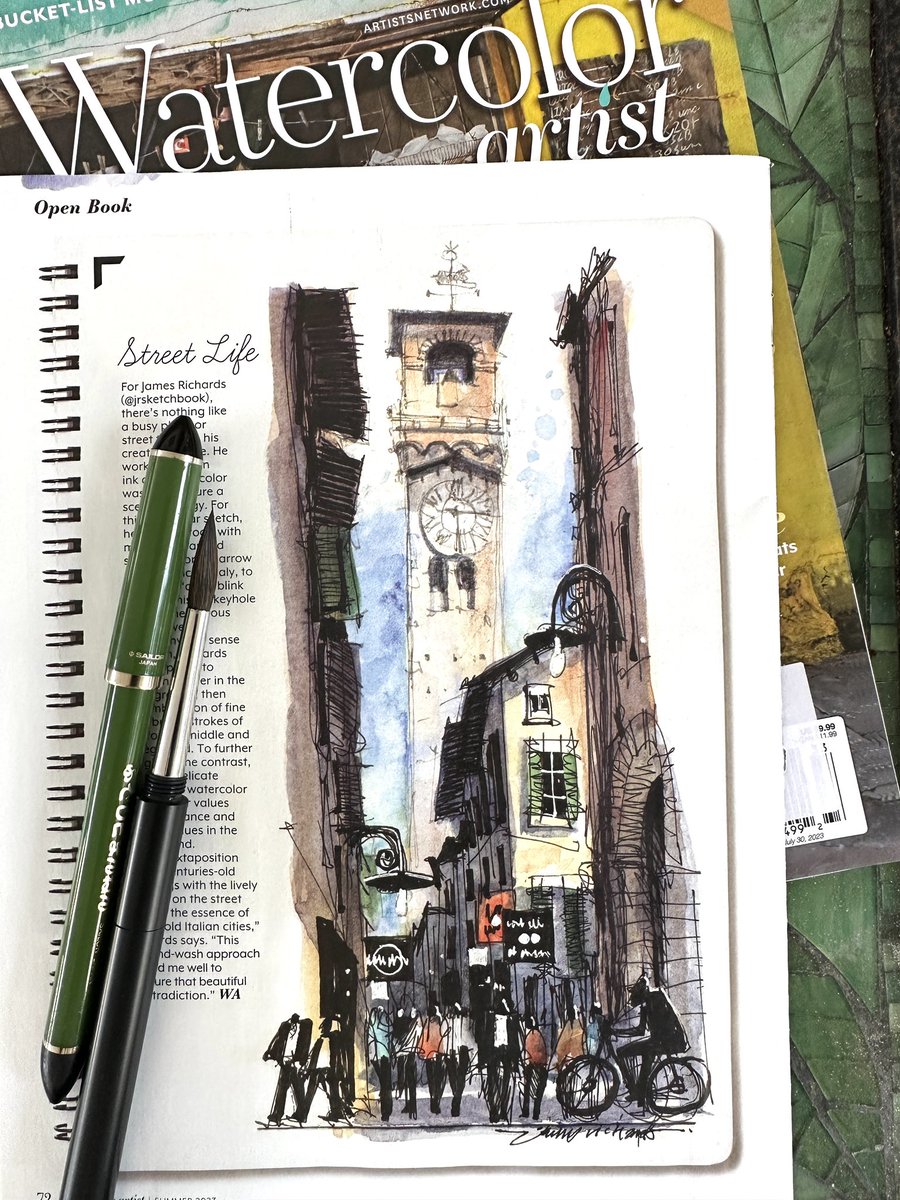 Thanks Watercolor Artist Magazine and Editor-in-Chief Anne Hevener for featuring one of my Lucca, Italy sketches for their Open Book page, which always caps the issue on the last page. Pick up a copy—this spring issue is full of great content! #watercolorartistmagazine