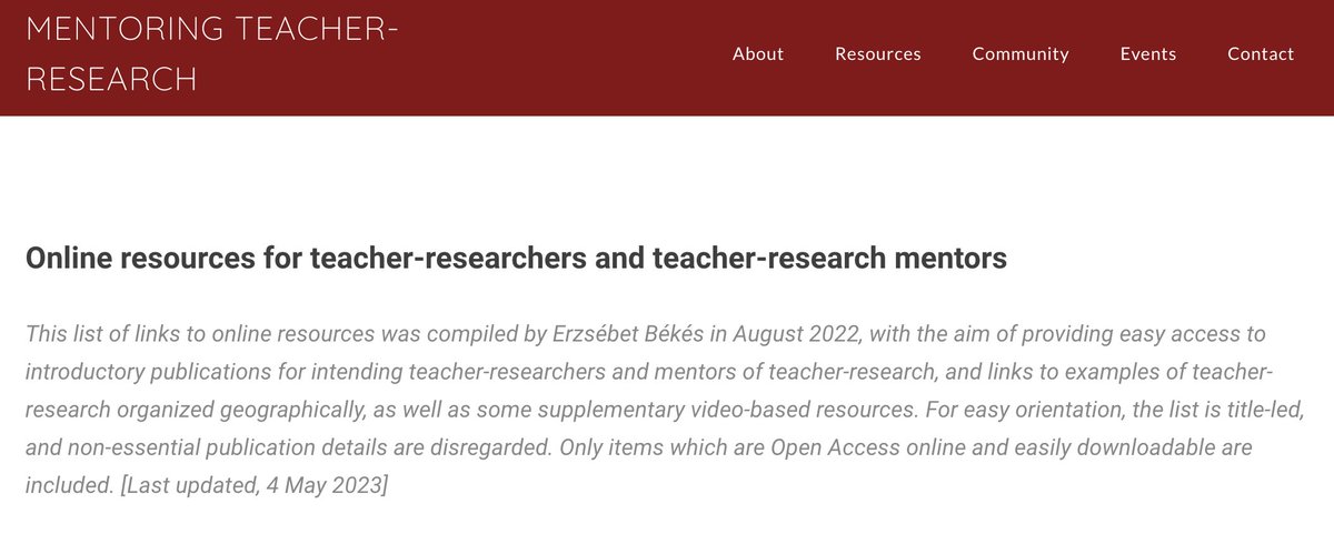 Just updated: A compilation of links to freely accessible resources for teacher-researchers, organized geographically: mentoring-tr.weebly.com/teacher-resear… <a href="/IATEFLResig/">IATEFL ReSIG</a> <a href="/tdsig/">TDSIG</a> <a href="/TRfestiva/">ELTeacher-research</a>
