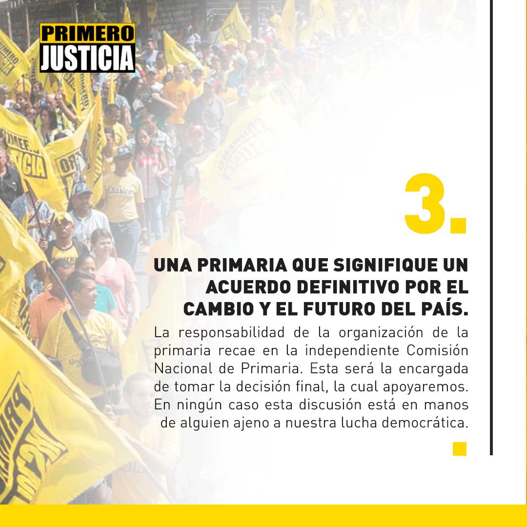 La elección primaria debe ser una herramienta, para construir un gran movimiento nacional, que facilite la organización de todos aquellos que queremos una Venezuela democrática, de paz y progreso. #3May