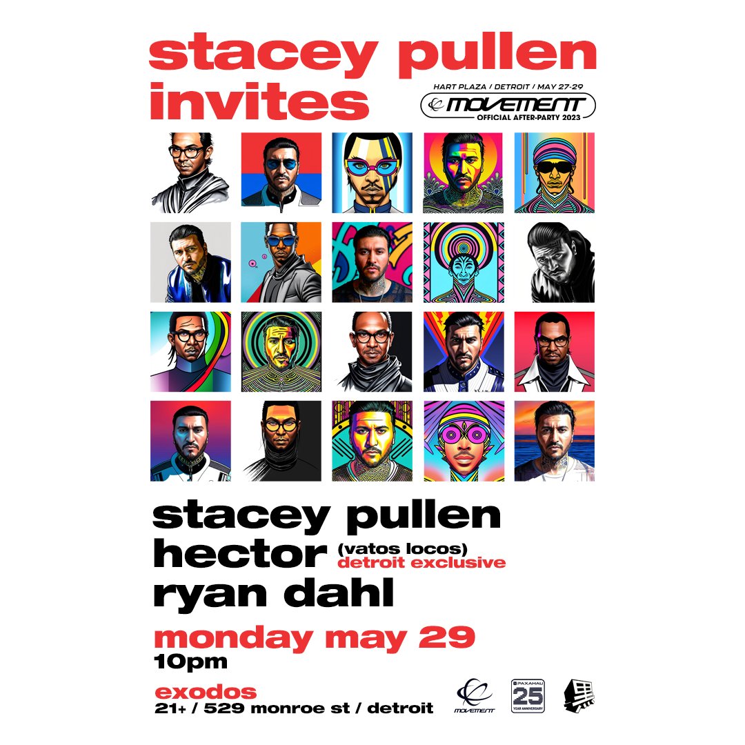 Paxahau (@paxahau) on Twitter photo ✨COMING UP✨ Stacey Pullen Invites you to the Official <a href="/movementdetroit/">Movement Detroit</a> Afterparty going down <a href="/exodos_rooftop/">exodos_rooftop</a> on Monday, May 29th 🌟
Featuring sets from <a href="/staceypullen/">staceypullenofficial</a>, <a href="/hectormusic_/">Hector</a>, + Ryan Dahl 🙌
🎫 bit.ly/spexodos529
#paxahau #movementdetroit ✨COMING UP✨ Stacey Pullen Invites you to the Official <a href="/movementdetroit/">Movement Detroit</a> Afterparty going down <a href="/exodos_rooftop/">exodos_rooftop</a> on Monday, May 29th 🌟
Featuring sets from <a href="/staceypullen/">staceypullenofficial</a>, <a href="/hectormusic_/">Hector</a>, + Ryan Dahl 🙌
🎫 bit.ly/spexodos529
#paxahau #movementdetroit
