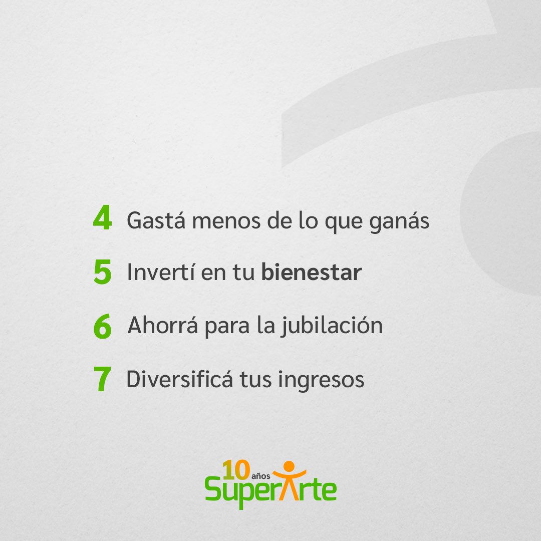 superartepy's tweet photo. ¡Celebramos nuestro décimo aniversario! 🤩 Te dejamos 1 consejo por cada año cumplido. Gracias a nuestra querida red de clientes por acompañarnos en cada paso.  

#10AñosSuperarte #ConsejosFinancieros #Presupuesto #Deudas #Ahorro #Bienestar #MetasFinancieras #AsesoríaFinanciera https://t.co/AxJEQfBqAQ