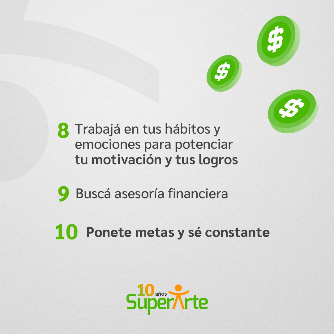 superartepy's tweet photo. ¡Celebramos nuestro décimo aniversario! 🤩 Te dejamos 1 consejo por cada año cumplido. Gracias a nuestra querida red de clientes por acompañarnos en cada paso.  

#10AñosSuperarte #ConsejosFinancieros #Presupuesto #Deudas #Ahorro #Bienestar #MetasFinancieras #AsesoríaFinanciera https://t.co/AxJEQfBqAQ