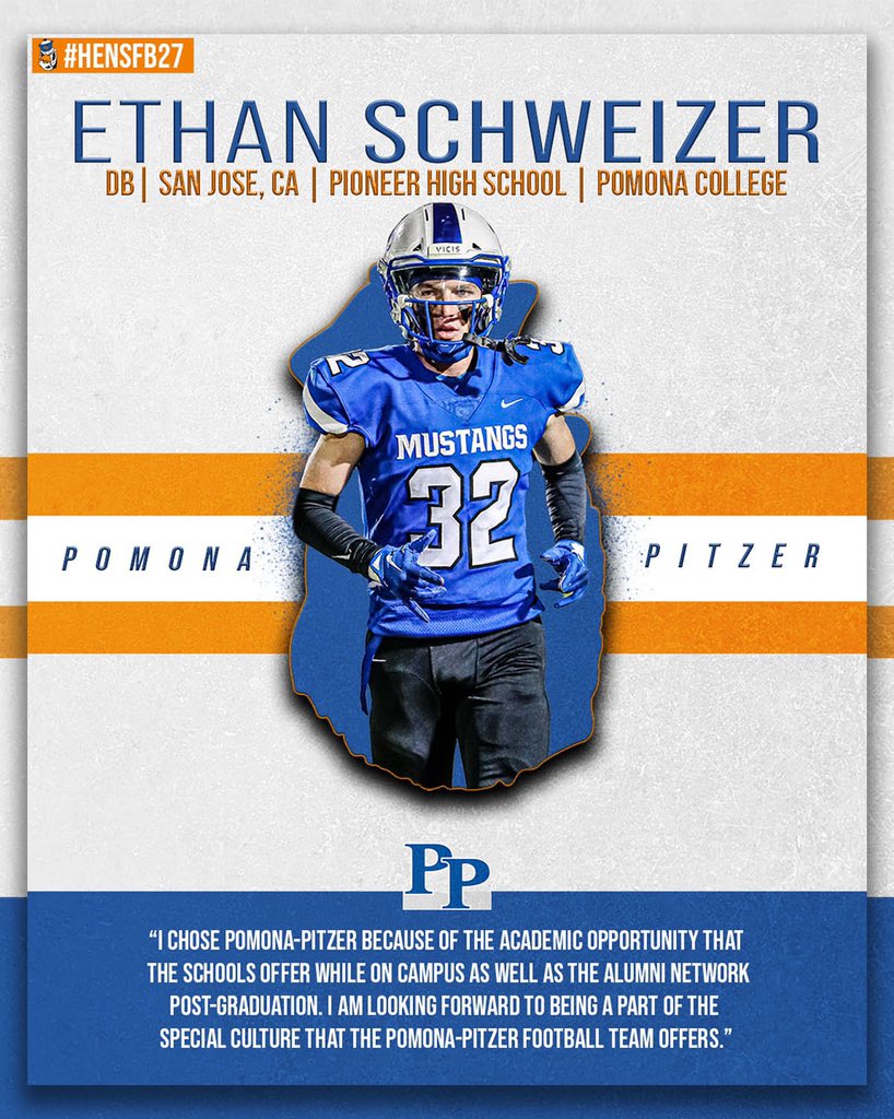 HensFootball's tweet photo. Our first player introduction for the Class of 2027!

From San Jose, CA and playing defensive back is Ethan Schweizer! Ethan will be attending Pomona College this Fall and is interested in the sciences for his major!

#GoSaghens #SagehenFB #HensFB27 https://t.co/d7nDil5tu3