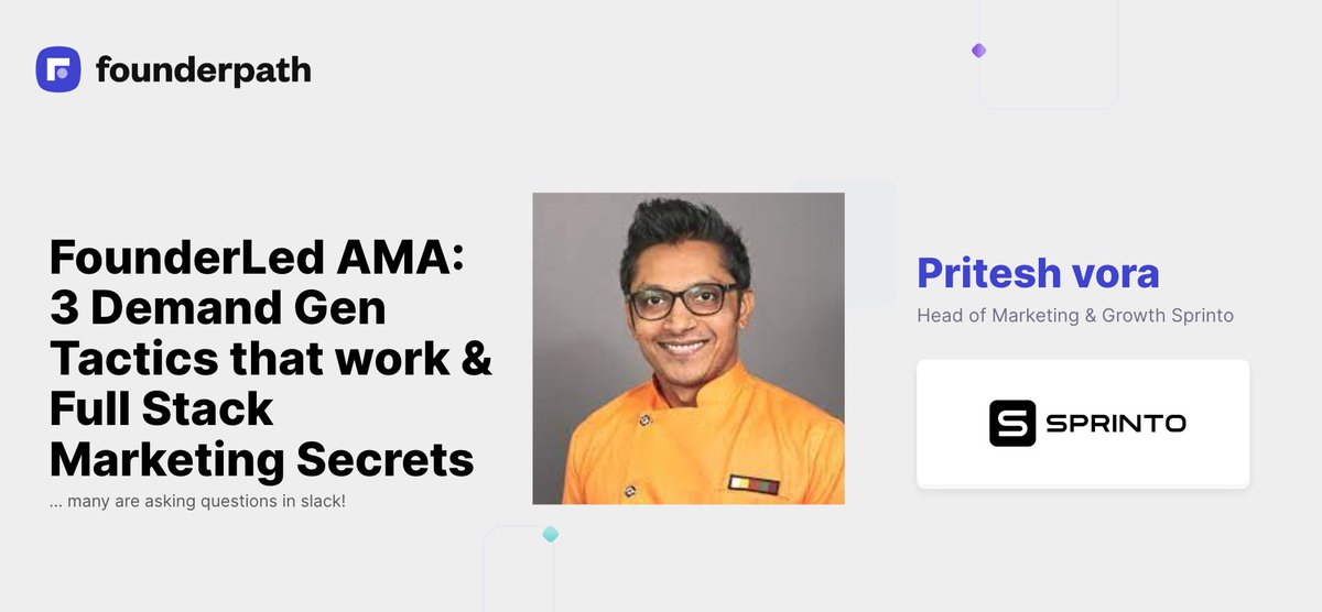 Chris Saum (@christophersaum) on Twitter photo Excited to host <a href="/priteshvora/">Pritesh Vora</a> tomorrow for <a href="/FounderpathHQ/">Founderpath (Official Account)</a> 's third Slack AMA with top founder & execs! DM for details, we have a few spots left! 🔥 Excited to host <a href="/priteshvora/">Pritesh Vora</a> tomorrow for <a href="/FounderpathHQ/">Founderpath (Official Account)</a> 's third Slack AMA with top founder & execs! DM for details, we have a few spots left! 🔥
