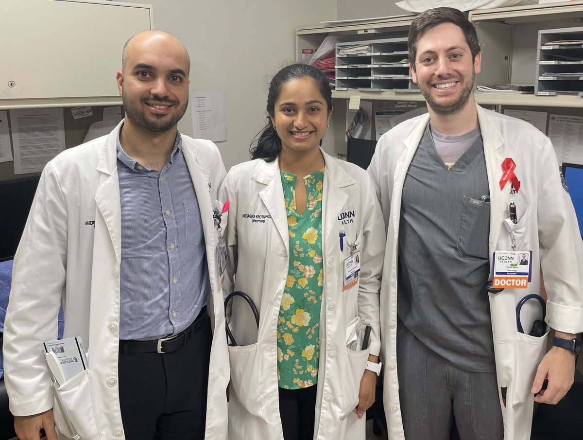 Huge congratulations to Neeharika <a href="/nkrothapalli4/">Neeharika Krothapalli</a>, Ethan and Sherif—our 3 fantastic <a href="/UConnNeurology/">UConn Neurology Residency</a> residents who matched into stroke fellowships today!! 😎🧠
<a href="/HHNeurovascular/">UCONN Stroke Fellowship Program</a> <a href="/HartfordNCCU/">HHCNeurocritCare</a> <a href="/uconnhealth/">UConn Health</a> #NeuroTwitter #Neurology @NMatch2023
